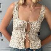 Floral Print Front Tie-Up Vest