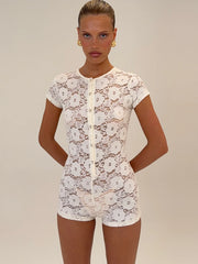 White Lace Sheer Playsuit