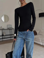 Long Sleeve Cut Out Back Crop Top