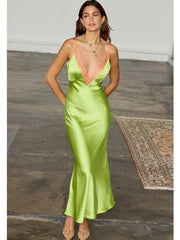 Strap Satin V-neck Long Dress