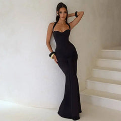 Bandage Waist Tie Halter Maxi Dress