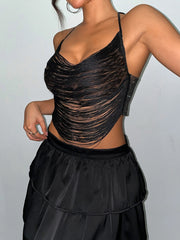 Black Tassel Cowl Open Back Top