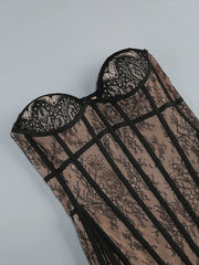 Black Lace Corset Sheer Removable Hem Maxi Dress