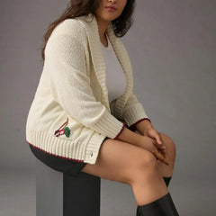 Button-up Lapel Cherry Pattern Cardigan