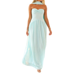 Pleated Strapless Maxi Dress with Choker Scarf