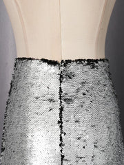 Silver And Black Sequin Long Skirt