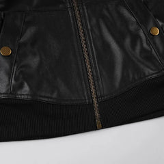 Black PU Leather High Neck Zipper Jacket