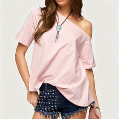 Off Shoulder Short Sleeve Distressed Tee