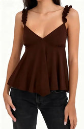 Brown peplum top with ruffled straps