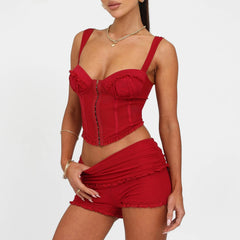 Red Hook Ruched Top And Shorts Set