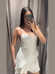 Sequin Layered Ruffle V-neck Sleeveless Mini Dress