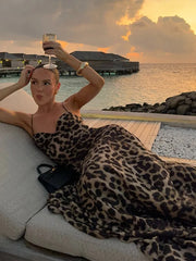 Leopard Sling Strap Long Dress