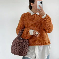 Solid Long Sleeve Round Neck Sweater