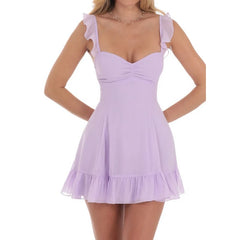 Ruffles Straps Back Tie-Up A-line Mini Dress