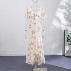 Short Sleeve Floral Print Tie Up Midi Dress
