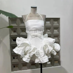 Sleeveless Bow Ruffles A-line Mini Dress