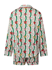Christmas Santa Nutcracker Button Down Shirt And Shorts Pjs Set