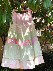Pastel Colourful Patchwork Maxi Skirt - Office Lady A-Line