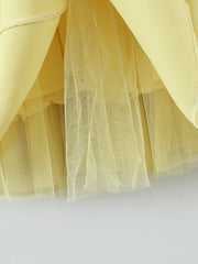 Yellow Satin Tulle Bustier Maxi Dress