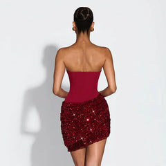 Scarf Collar Sequin Strapless Mini Dress