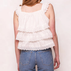 Square Neck Babydoll Eyelet Tiered Tank Top