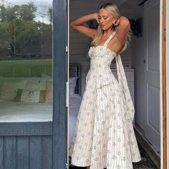 Halter A-line Midi Buttoned Dress