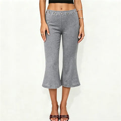 Low Waist Metal Eyelet Capri Flare Pants