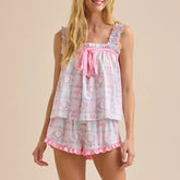 Floral Ruffle Trim Cami Top And Shorts Pajama Set