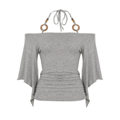 Off Shoulder Long Flare Sleeves Halter Top