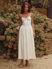 White Floral Embroidered Strap Maxi Dress