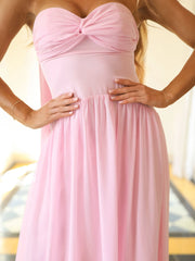 Pleated Strapless Maxi Dress with Choker Scarf