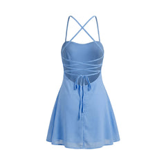 Blue Sequin Spaghetti Strap Mini Dress