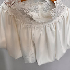 White Doily Lace Neck Tie-Up Top And Mini Bubble Skirt Set