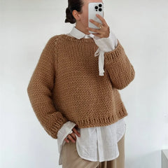 Solid Long Sleeve Round Neck Sweater