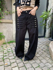 Barrel Decorative Military-Style Buttons Pants