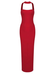 Bandage Halter Solid Maxi Dress