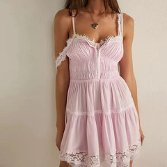 Lace Trim Smocked Tunic Mini Dress