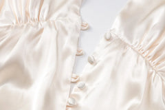 White Satin V-Neck Buttoned Mini Dress