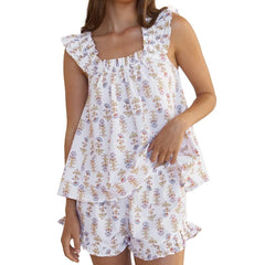 Floral Print Stripe Top And Shorts Set