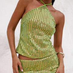 Sequin Tie Up Strap Open Back Top