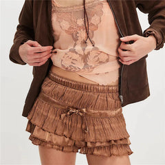 Layered Ribbon Decor Ruched Shorts