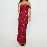 Red Off Shoulder Polka Dot Print Long Dress