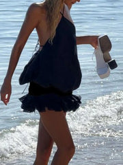 Black Halter Open Back Mini Dress