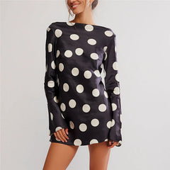 Polka Dot Long Sleeve Satin Mini Dress