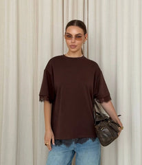 Lace Trim Short Sleeve T-shirt