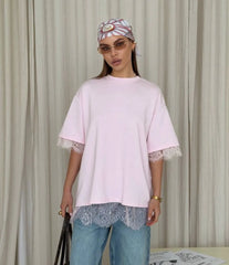Lace Trim Short Sleeve T-shirt