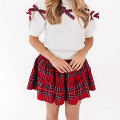 Plaid Print Smocked High Waist Ruffle Mini Skirt