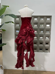 Strapless Diamonds Patchwork Ruffles Long Dress