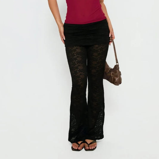 Black Lacere Fold Over Sheer Pants