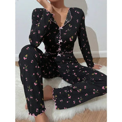 Floral Print Long Sleeve Top And Pants Sleepwear Set